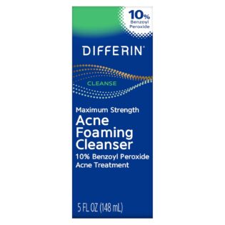 Differin Acne Face Wash with 10% Benzoyl Peroxide, Maximum Strength OTC Acne Foaming Cleanser