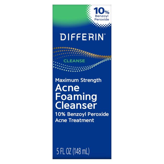 Differin Acne Face Wash with 10% Benzoyl Peroxide, Maximum Strength OTC Acne Foaming Cleanser